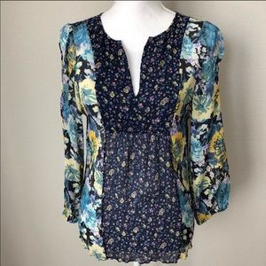 Joie Thistle Blue Floral Silk Boho Festival Top